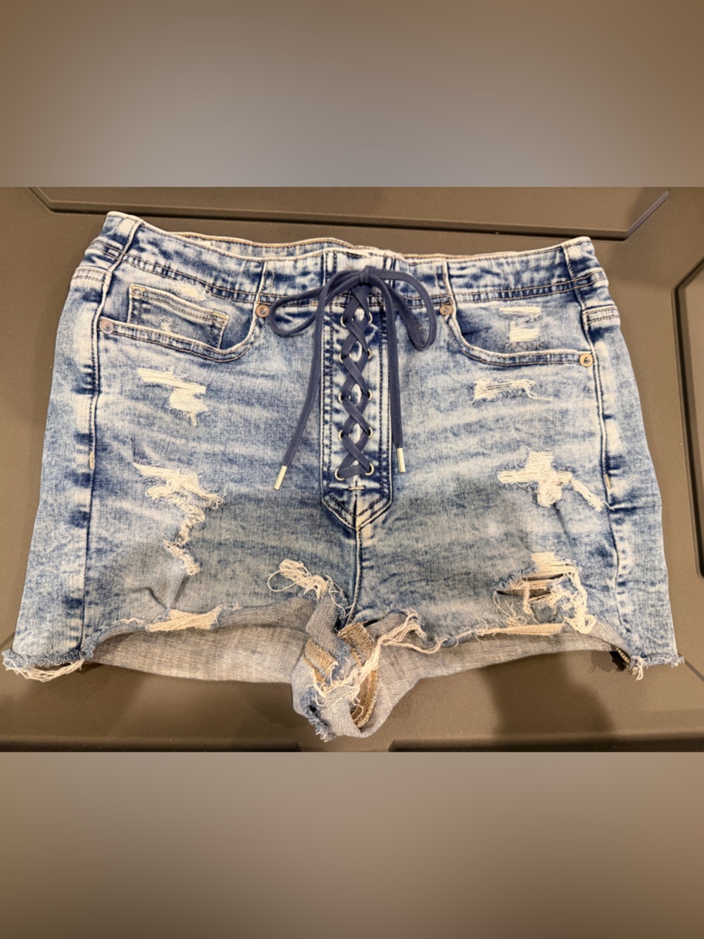 American Eagle Outfitters Light Blue Distressed Lace-Up Denim Shorts